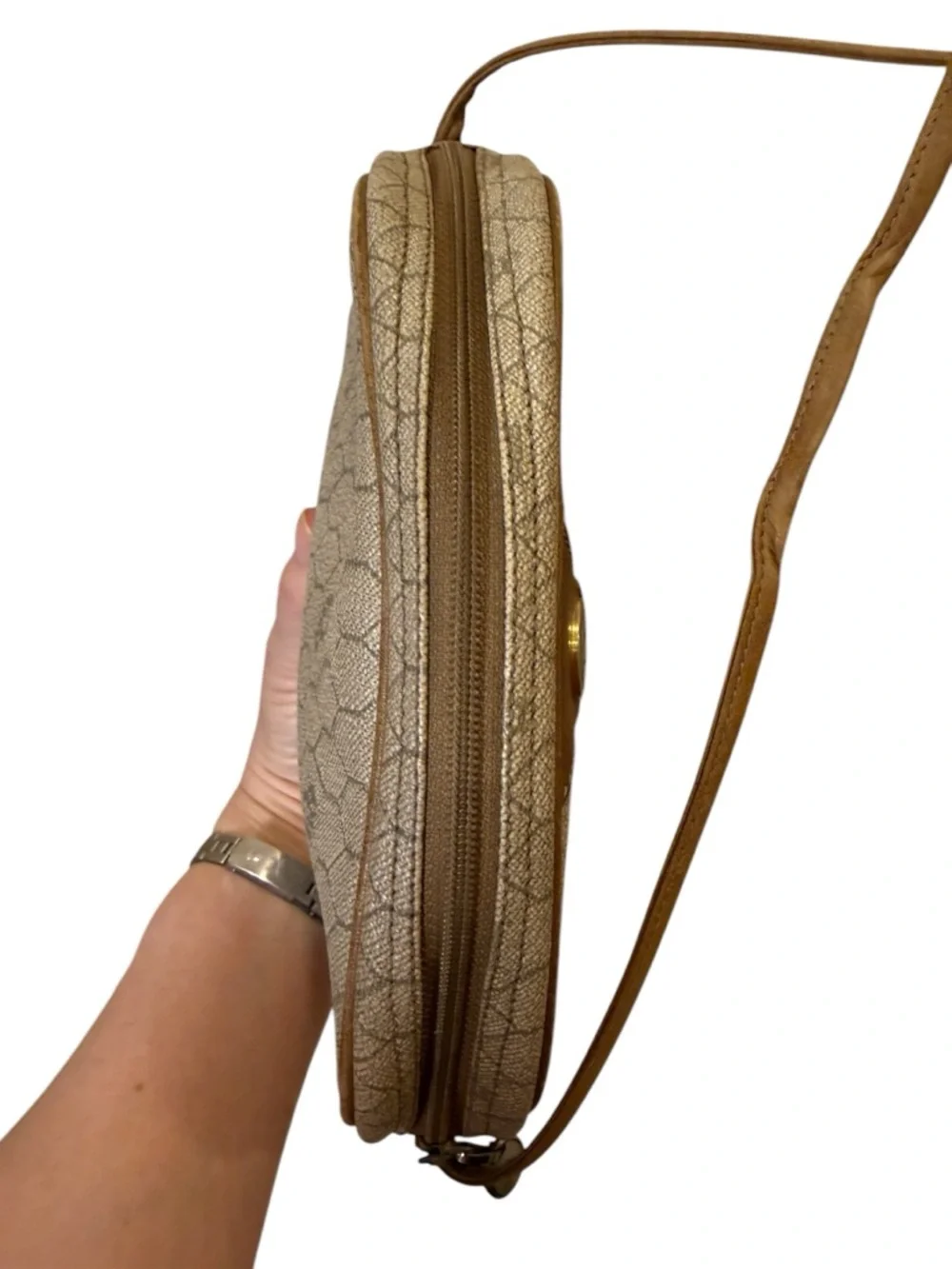 Dior Women’s Vintage Honeycomb PVC Leather Cream and Tan Signature Crossbody Bag